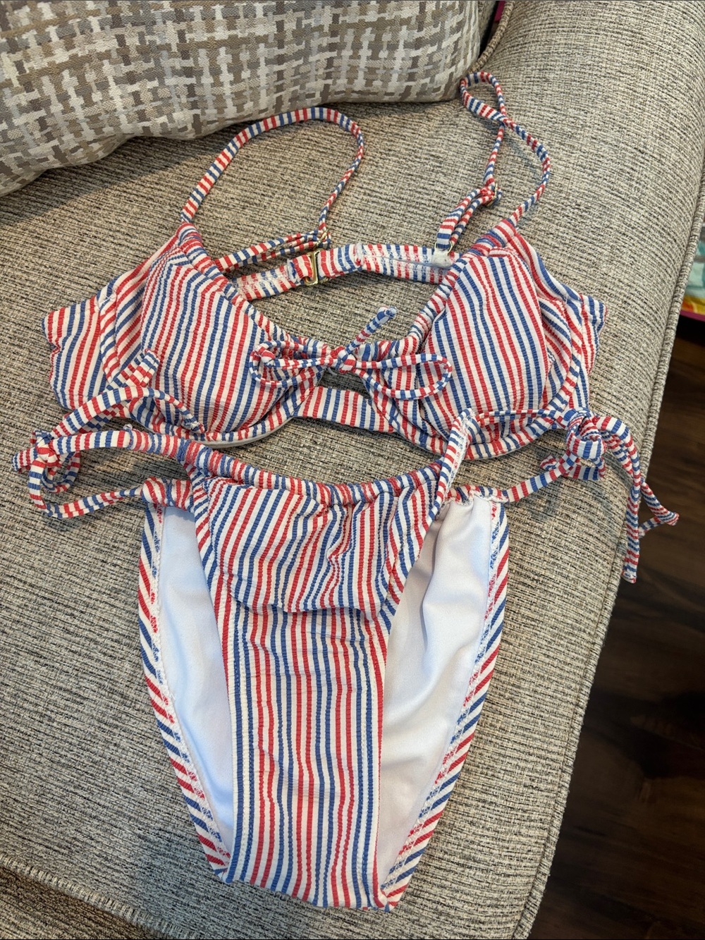Xhilaration Red, White & Blue Striped Girls' Two-Piece Swim Bikini